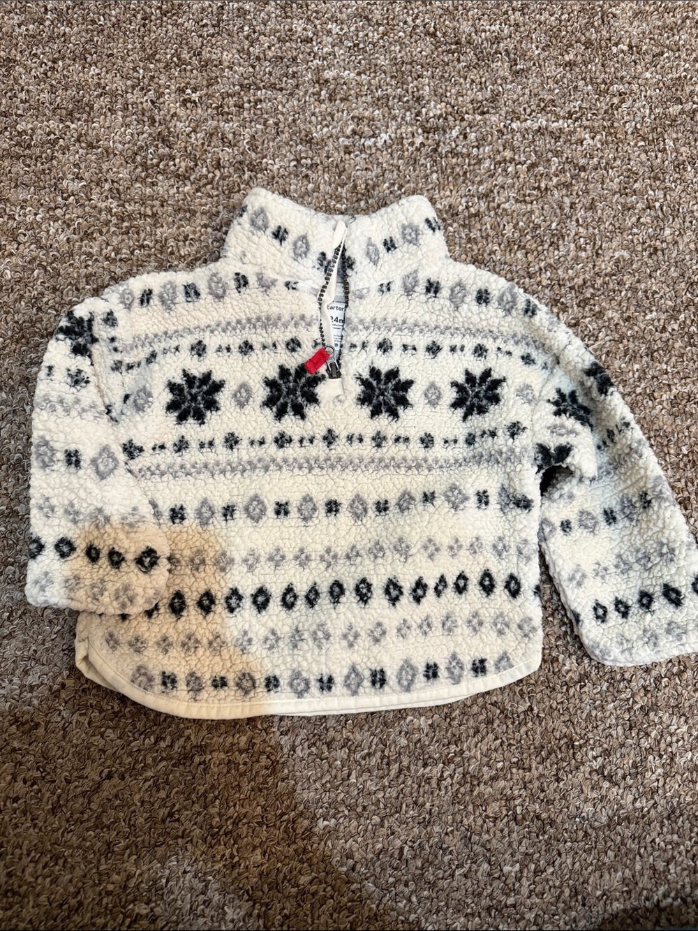 Carter's Cream Sherpa Pullover with Black Snowflake Pattern